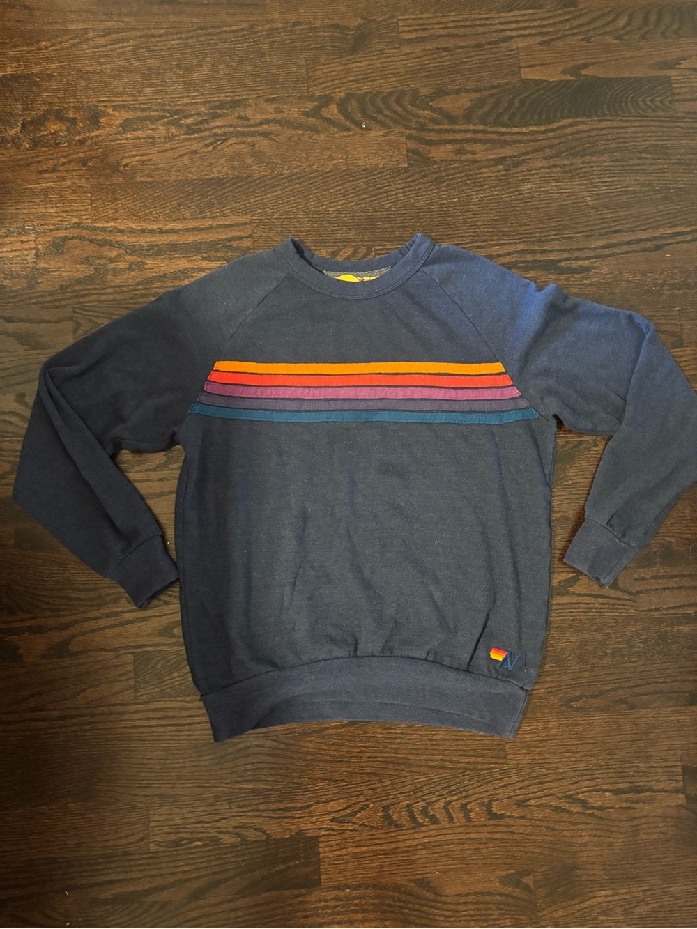 Men's Navy Crewneck Sweatshirt with Retro Stripes